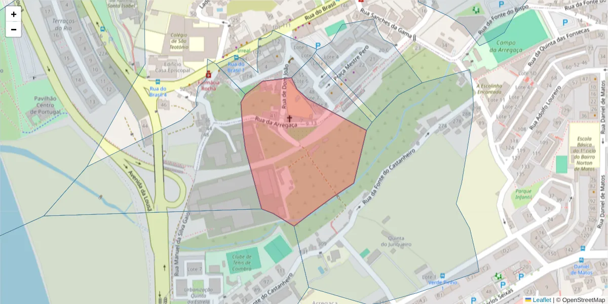 Mapa detalhado do código postal 3030-012 com limites, códigos postais vizinhos e agências dos correios