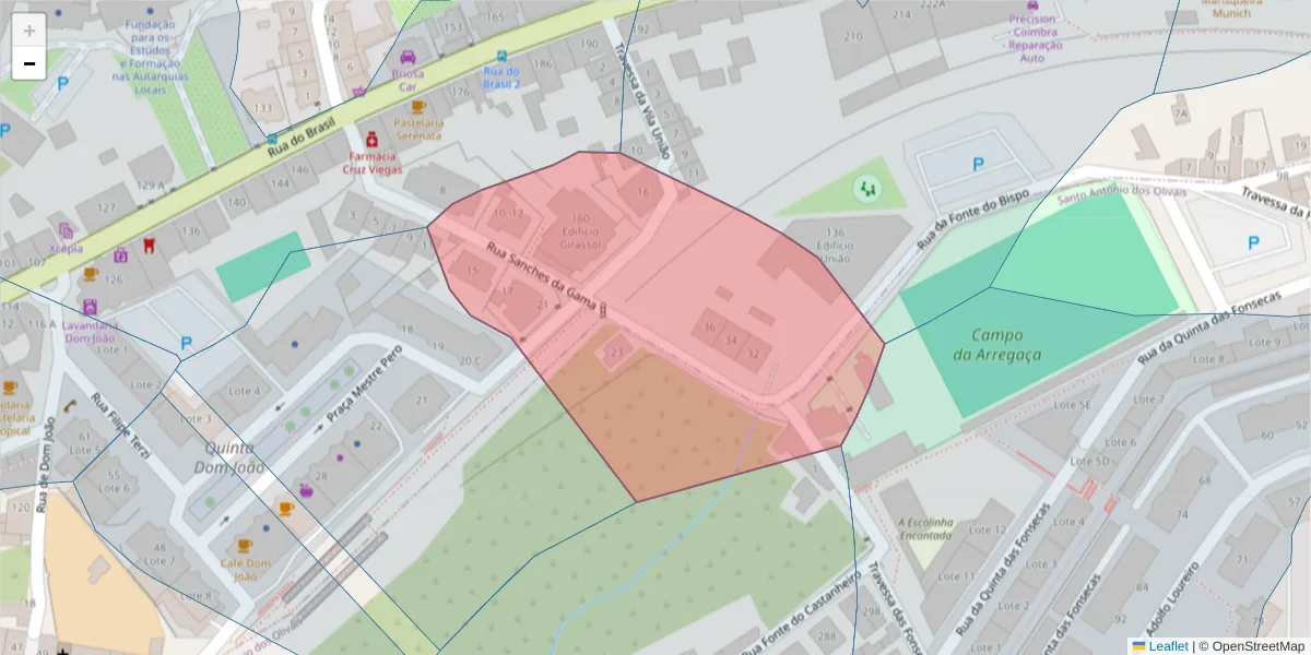 Mapa detalhado do código postal 3030-021 com limites, códigos postais vizinhos e agências dos correios