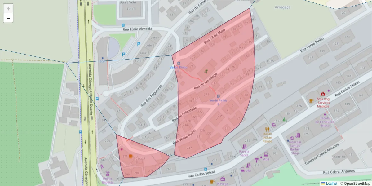 Mapa detalhado do código postal 3030-024 com limites, códigos postais vizinhos e agências dos correios