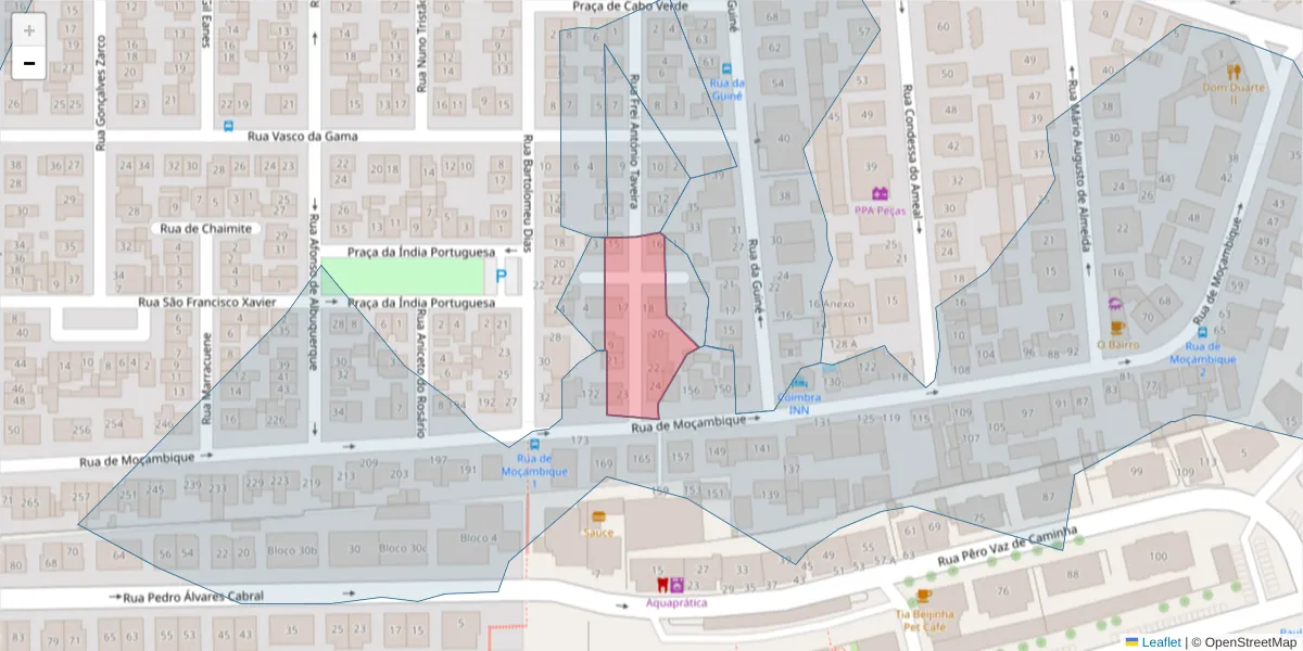 Mapa detalhado do código postal 3030-045 com limites, códigos postais vizinhos e agências dos correios