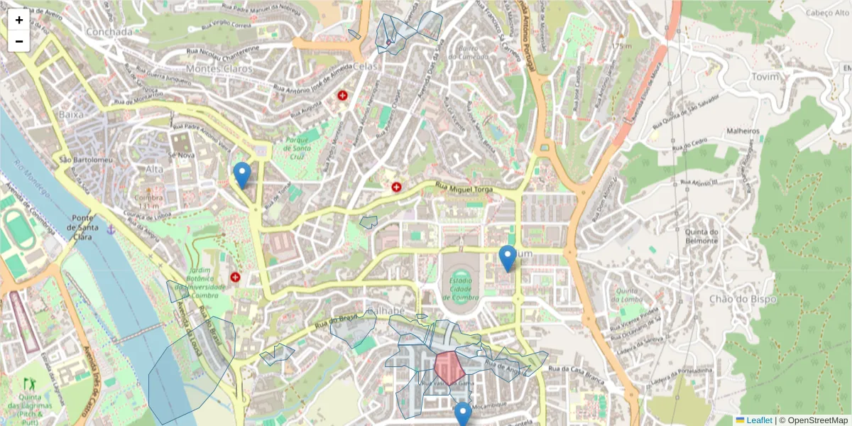 Mapa detalhado do código postal 3030-072 com limites, códigos postais vizinhos e agências dos correios