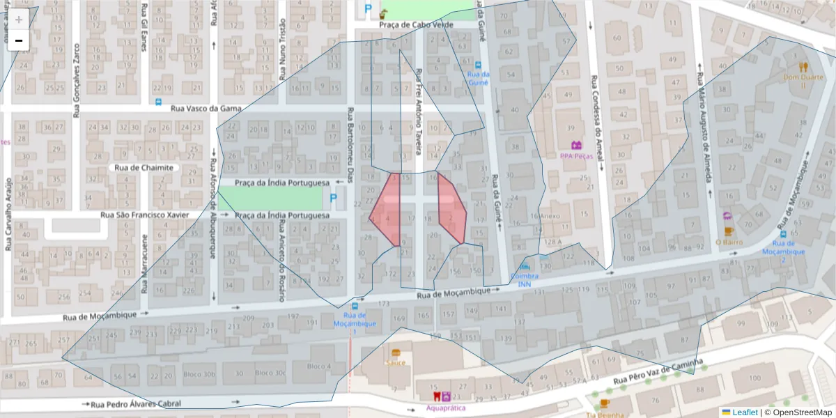 Mapa detalhado do código postal 3030-073 com limites, códigos postais vizinhos e agências dos correios