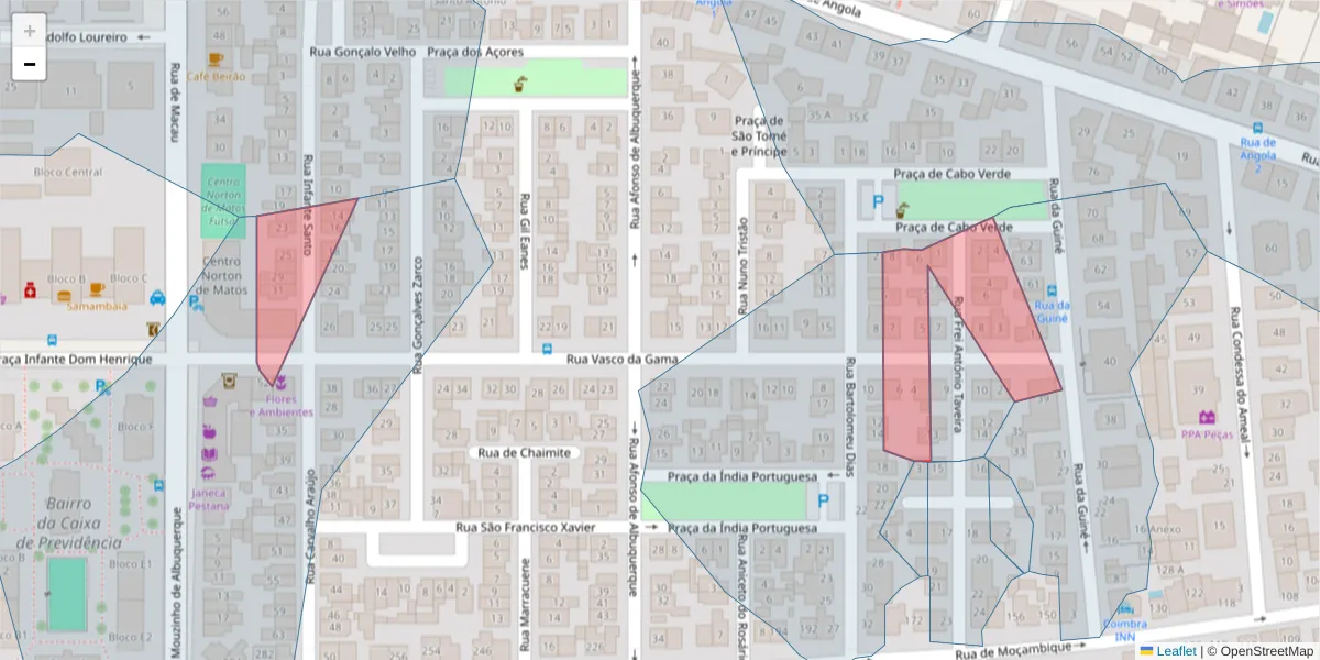 Mapa detalhado do código postal 3030-074 com limites, códigos postais vizinhos e agências dos correios