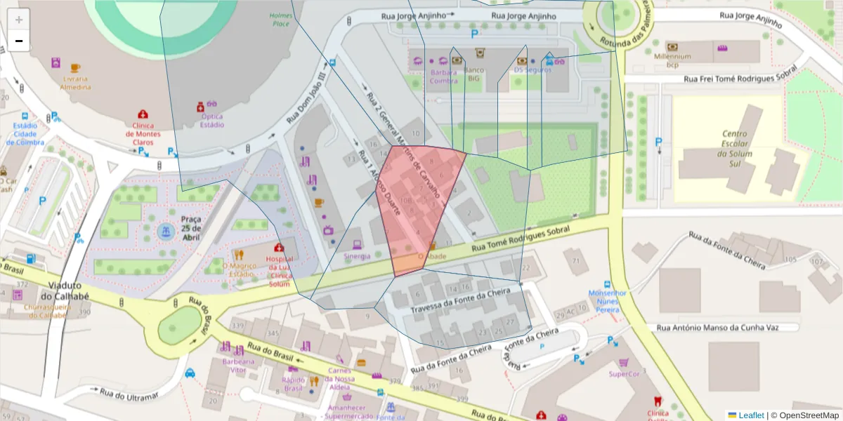 Mapa detalhado do código postal 3030-118 com limites, códigos postais vizinhos e agências dos correios