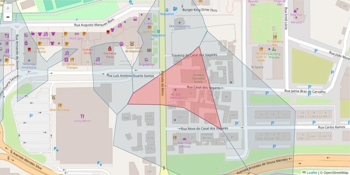 Mapa detalhado do código postal 3030-141 com limites, códigos postais vizinhos e agências dos correios