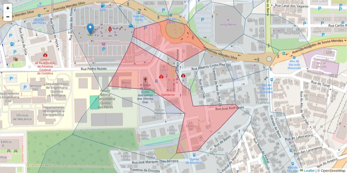 Mapa detalhado do código postal 3030-163 com limites, códigos postais vizinhos e agências dos correios