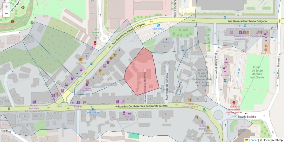 Mapa detalhado do código postal 3030-170 com limites, códigos postais vizinhos e agências dos correios