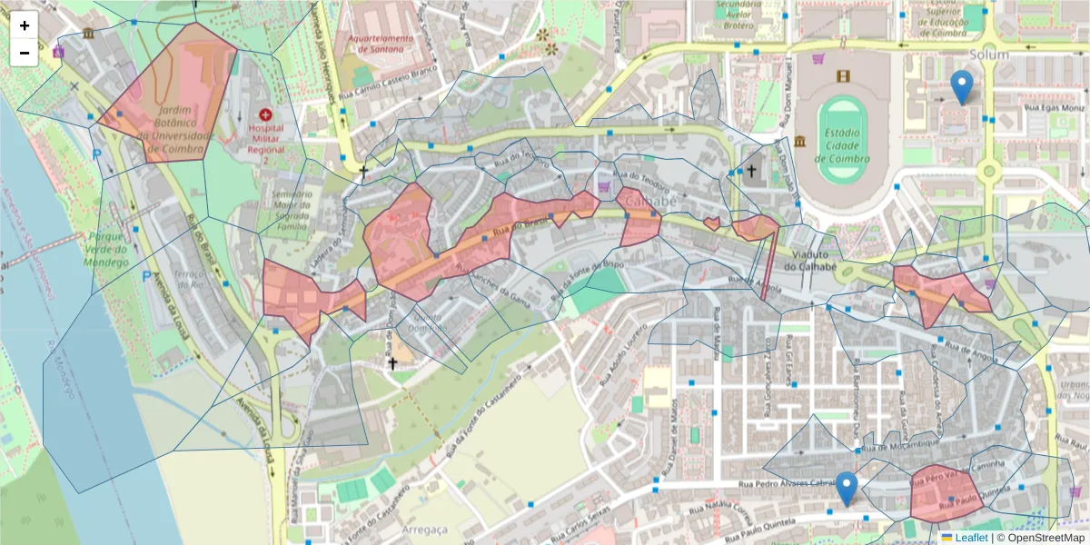 Mapa detalhado do código postal 3030-175 com limites, códigos postais vizinhos e agências dos correios