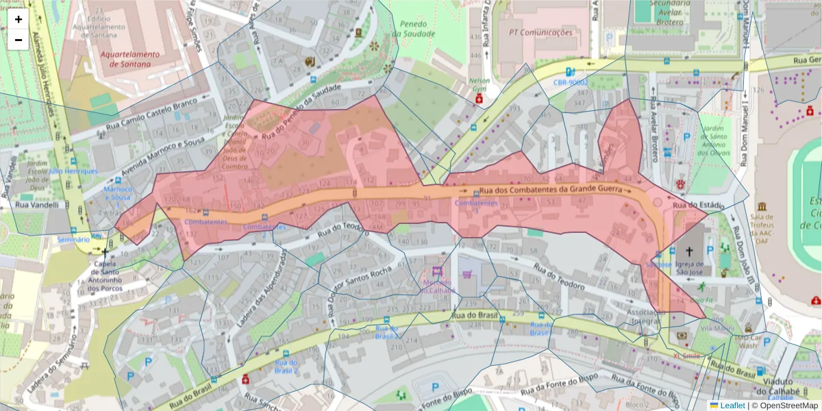 Mapa detalhado do código postal 3030-181 com limites, códigos postais vizinhos e agências dos correios