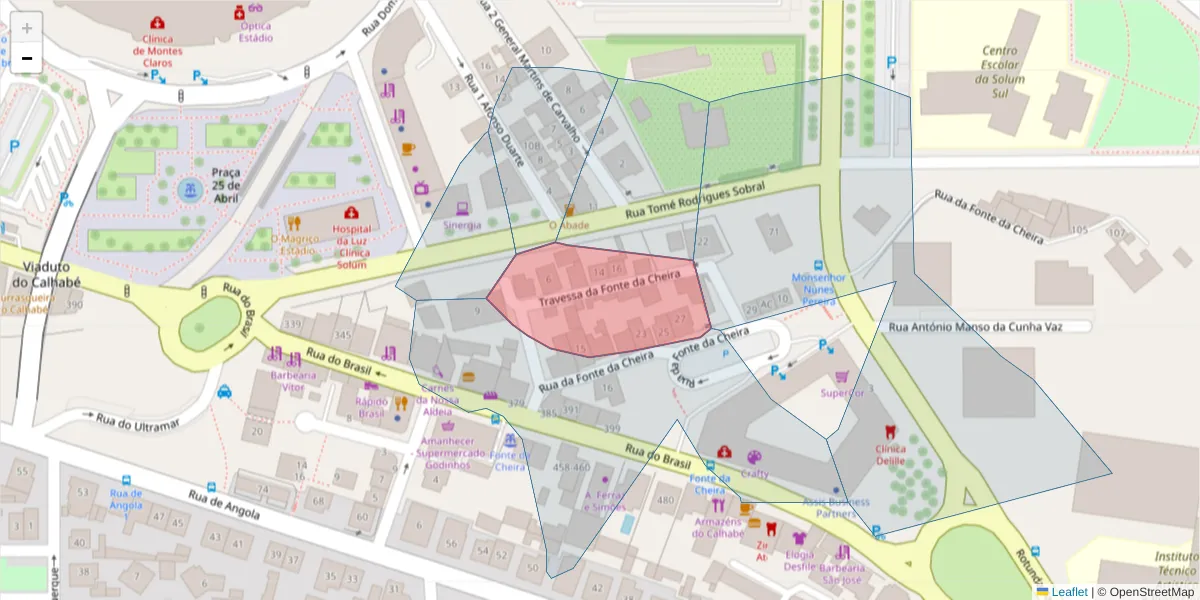 Mapa detalhado do código postal 3030-187 com limites, códigos postais vizinhos e agências dos correios