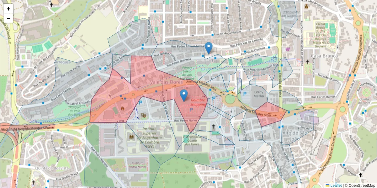 Mapa detalhado do código postal 3030-193 com limites, códigos postais vizinhos e agências dos correios