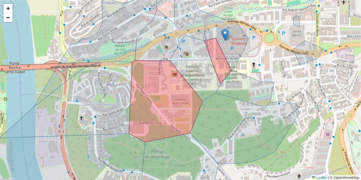 Mapa detalhado do código postal 3030-199 com limites, códigos postais vizinhos e agências dos correios