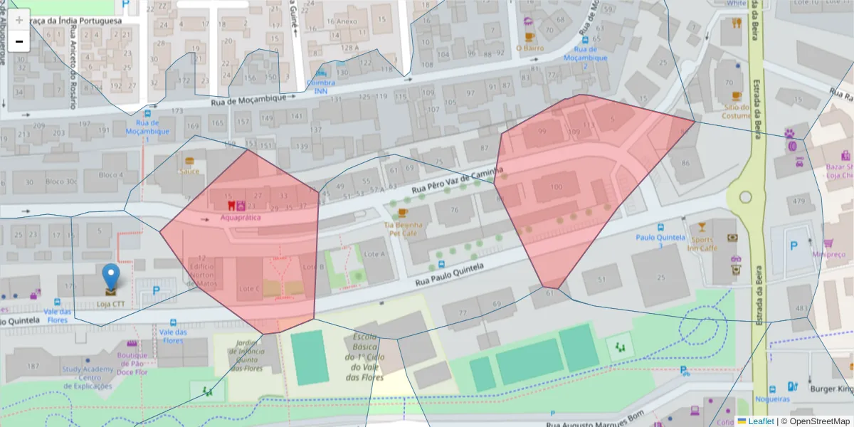 Mapa detalhado do código postal 3030-200 com limites, códigos postais vizinhos e agências dos correios