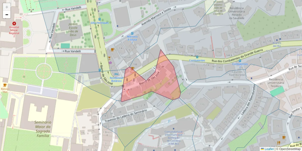 Mapa detalhado do código postal 3030-207 com limites, códigos postais vizinhos e agências dos correios