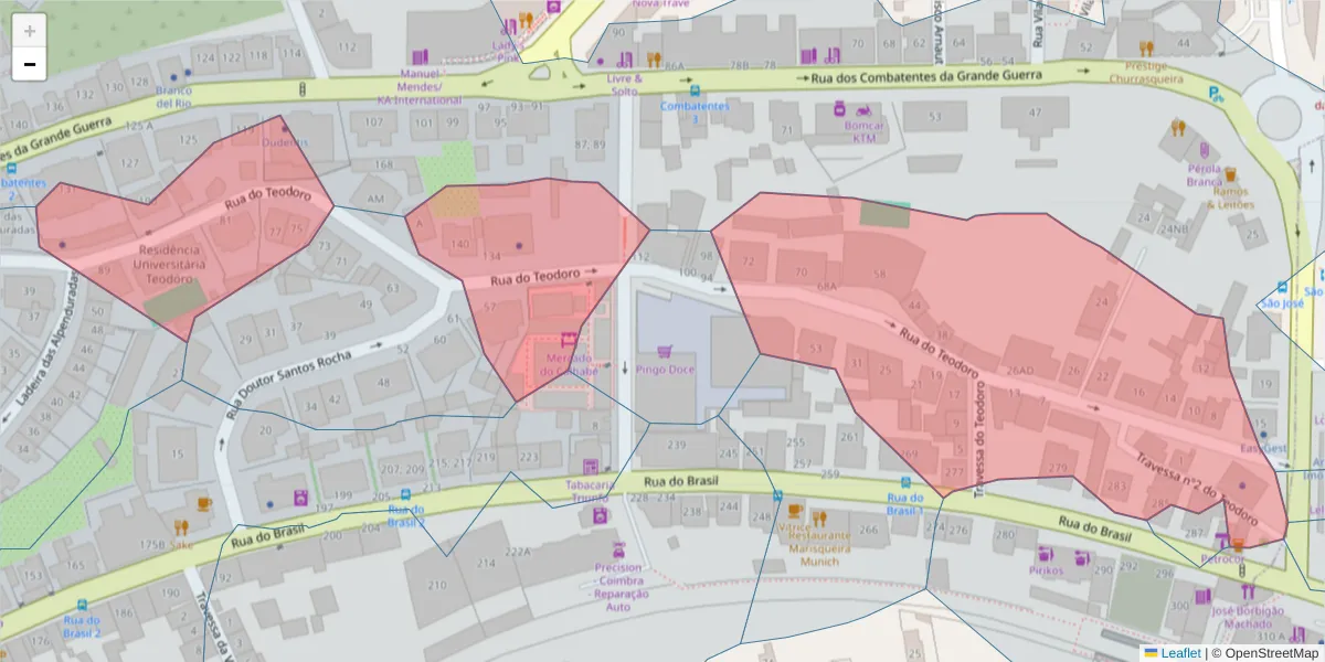 Mapa detalhado do código postal 3030-213 com limites, códigos postais vizinhos e agências dos correios