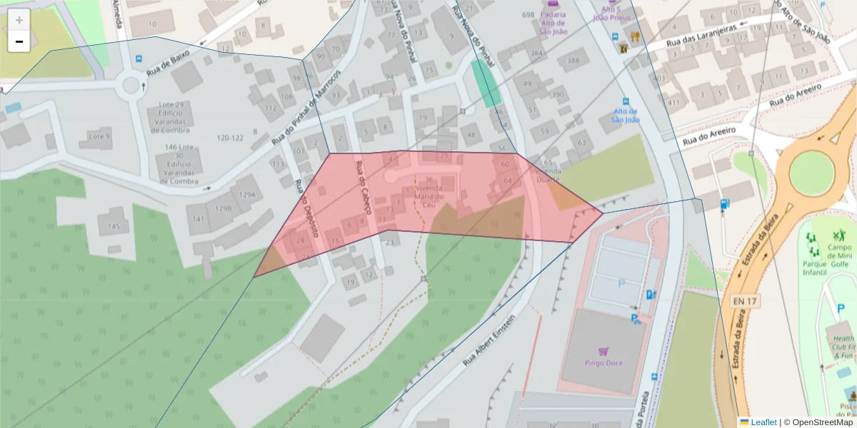 Mapa detalhado do código postal 3030-283 com limites, códigos postais vizinhos e agências dos correios