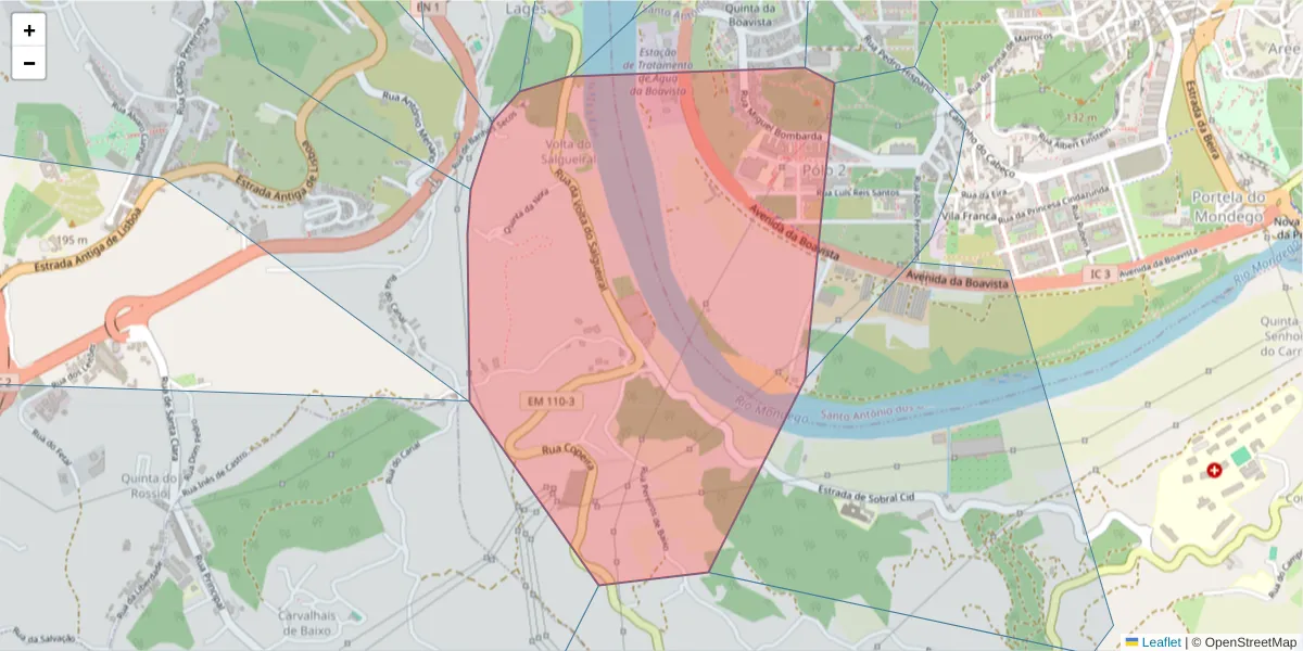 Mapa detalhado do código postal 3030-290 com limites, códigos postais vizinhos e agências dos correios