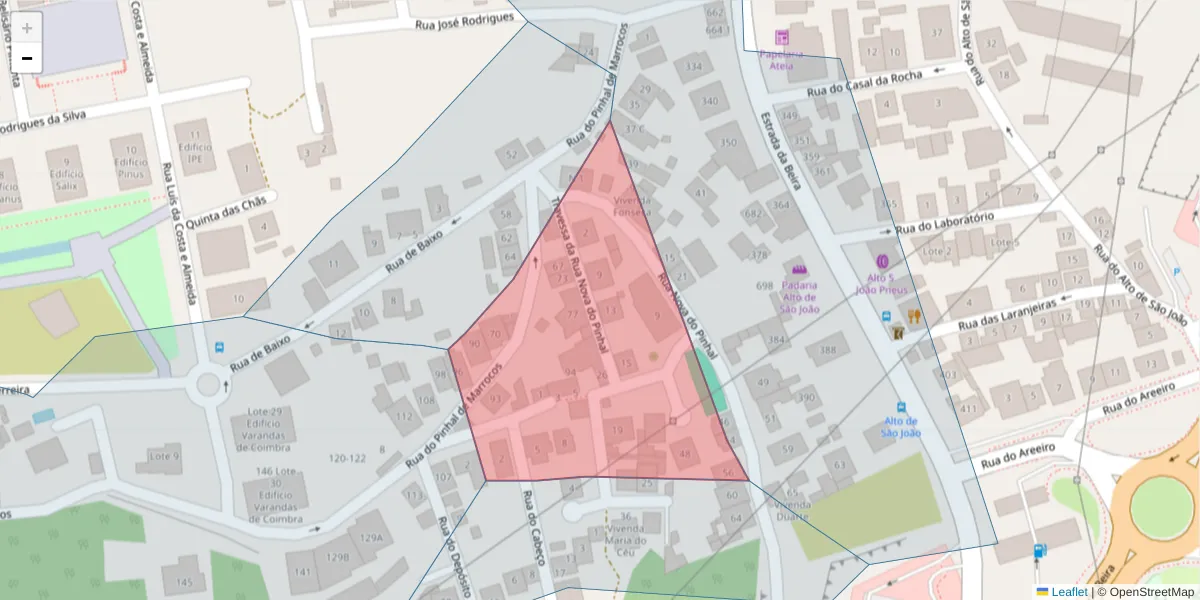 Mapa detalhado do código postal 3030-292 com limites, códigos postais vizinhos e agências dos correios