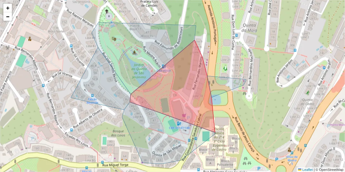 Mapa detalhado do código postal 3030-300 com limites, códigos postais vizinhos e agências dos correios