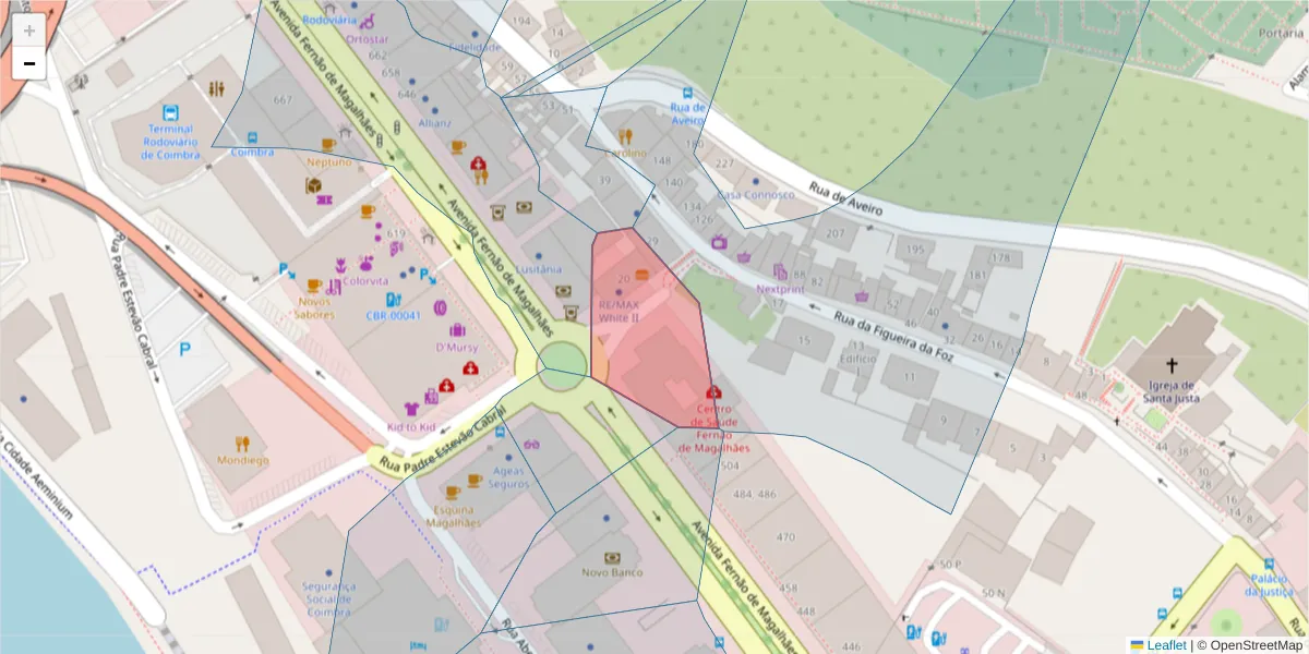 Mapa detalhado do código postal 3030-316 com limites, códigos postais vizinhos e agências dos correios