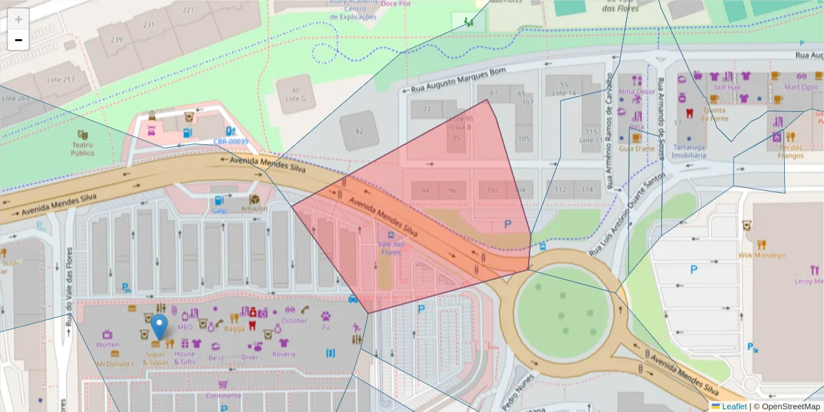 Mapa detalhado do código postal 3030-318 com limites, códigos postais vizinhos e agências dos correios