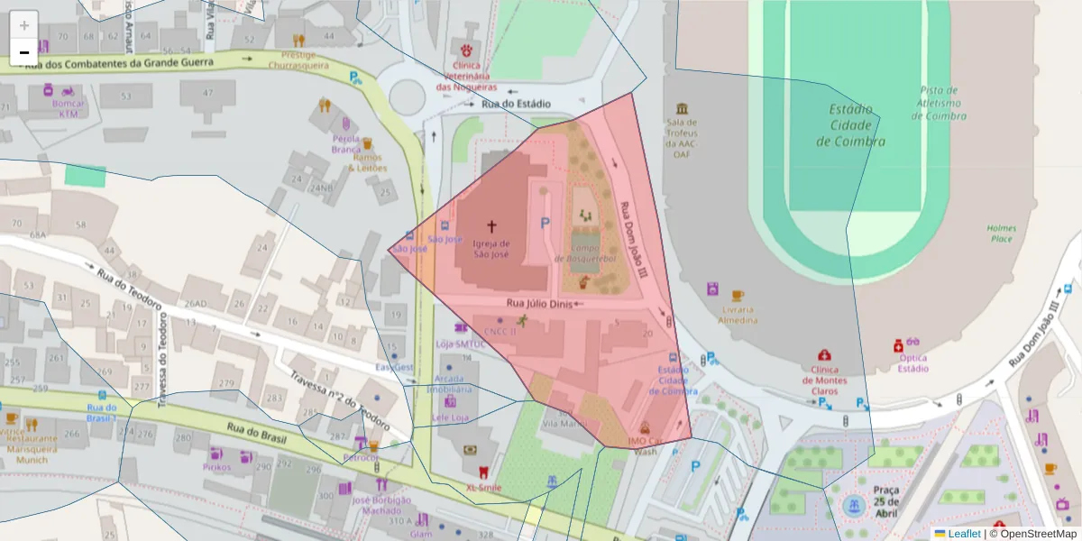 Mapa detalhado do código postal 3030-319 com limites, códigos postais vizinhos e agências dos correios