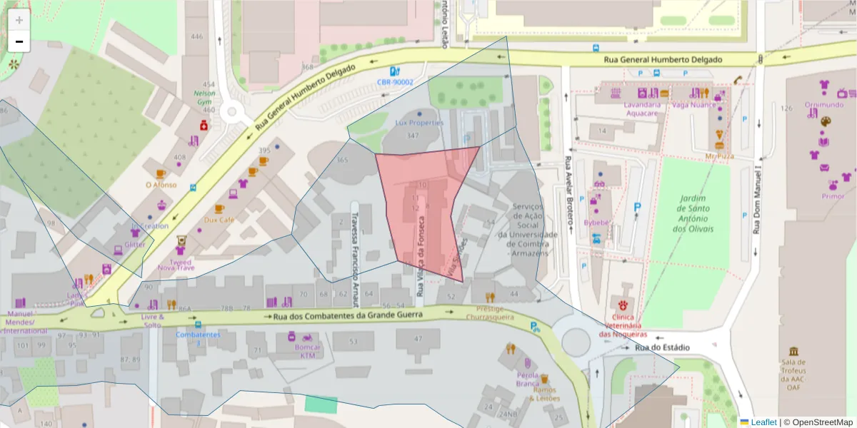 Mapa detalhado do código postal 3030-321 com limites, códigos postais vizinhos e agências dos correios