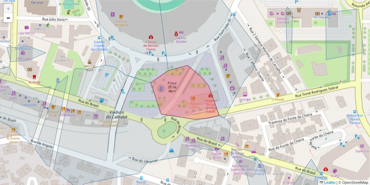 Mapa detalhado do código postal 3030-322 com limites, códigos postais vizinhos e agências dos correios
