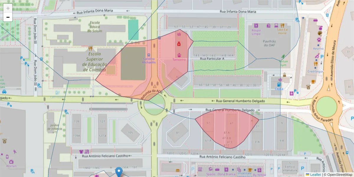 Mapa detalhado do código postal 3030-323 com limites, códigos postais vizinhos e agências dos correios