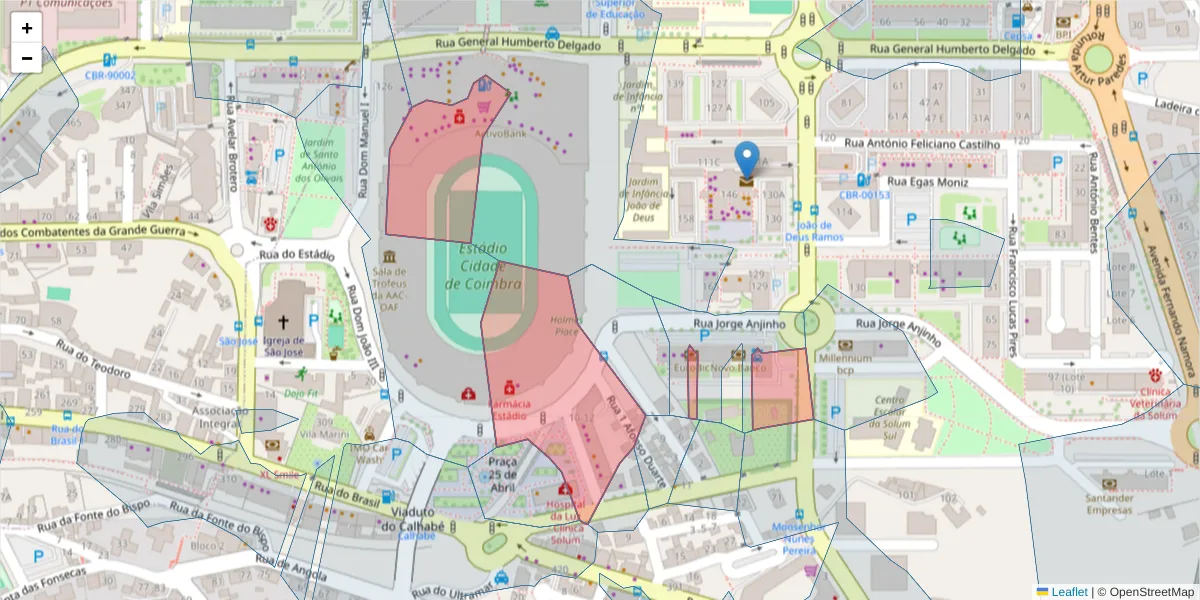 Mapa detalhado do código postal 3030-329 com limites, códigos postais vizinhos e agências dos correios