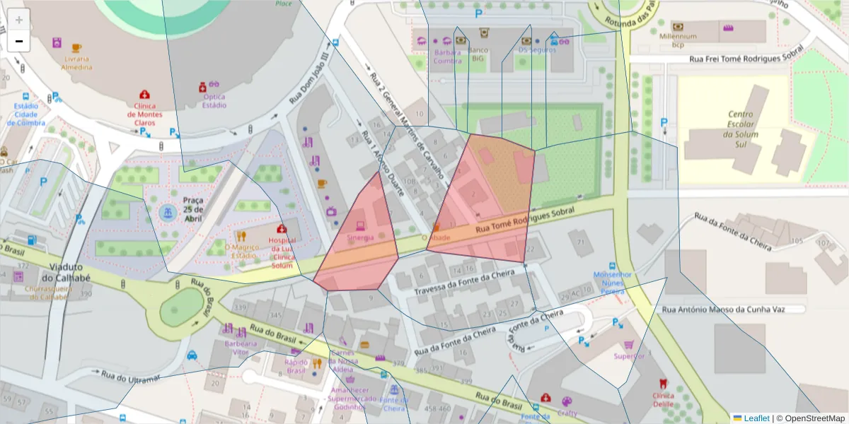 Mapa detalhado do código postal 3030-335 com limites, códigos postais vizinhos e agências dos correios
