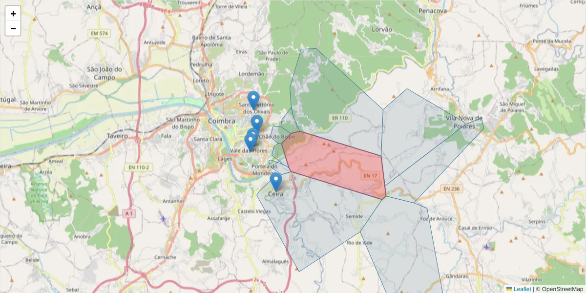 Mapa detalhado do código postal 3030-343 com limites, códigos postais vizinhos e agências dos correios