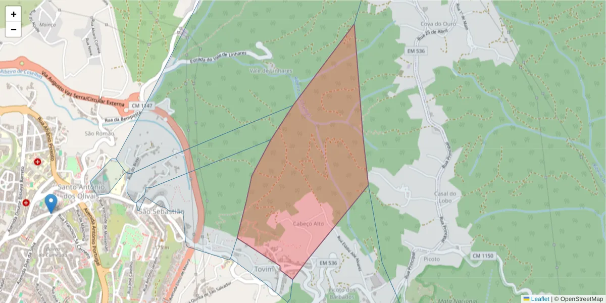 Mapa detalhado do código postal 3030-360 com limites, códigos postais vizinhos e agências dos correios