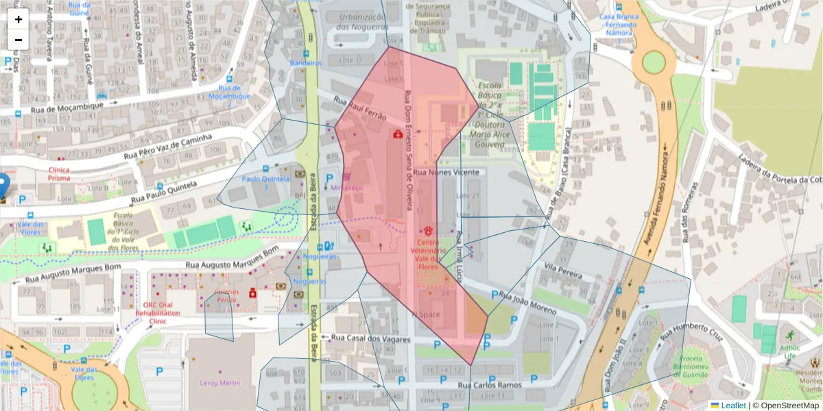 Mapa detalhado do código postal 3030-378 com limites, códigos postais vizinhos e agências dos correios