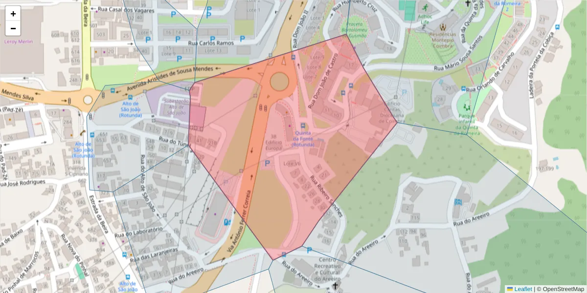 Mapa detalhado do código postal 3030-387 com limites, códigos postais vizinhos e agências dos correios