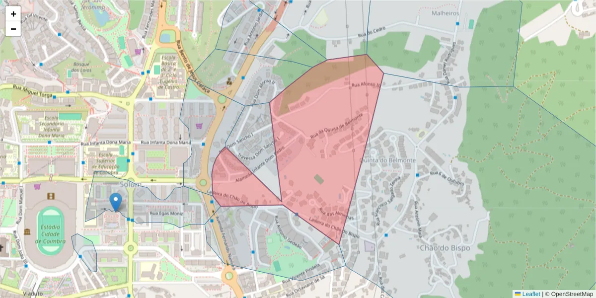 Mapa detalhado do código postal 3030-396 com limites, códigos postais vizinhos e agências dos correios