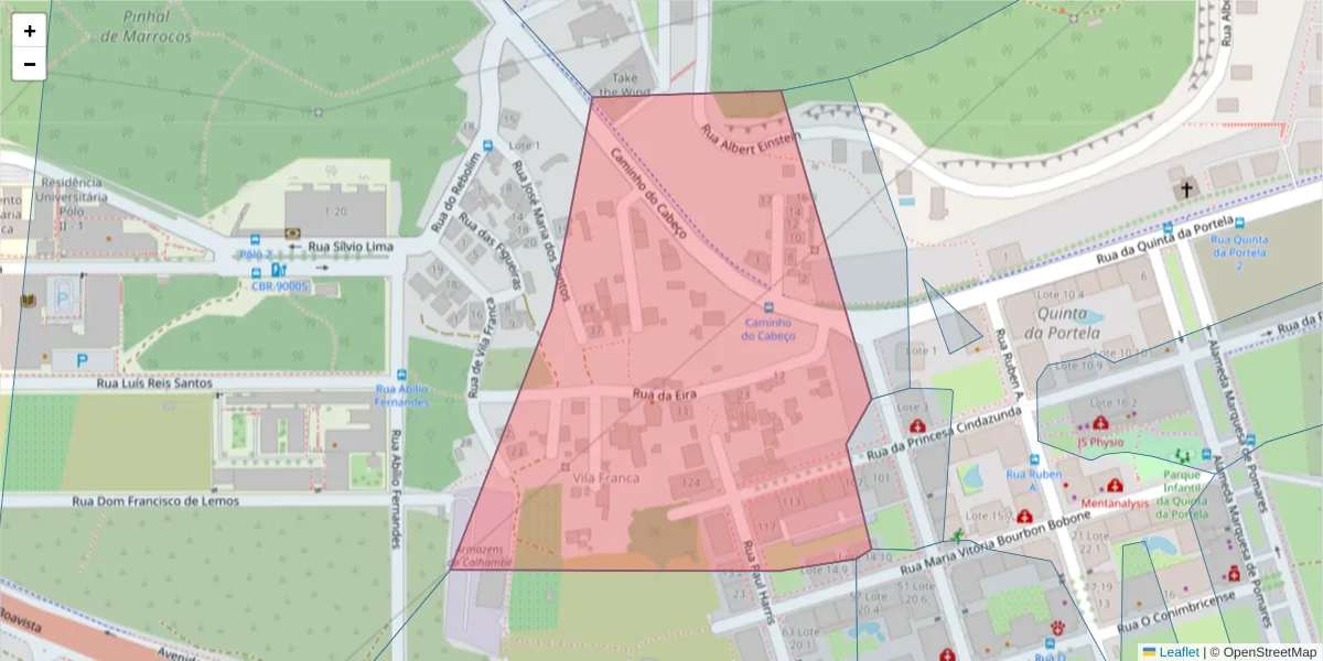 Mapa detalhado do código postal 3030-397 com limites, códigos postais vizinhos e agências dos correios