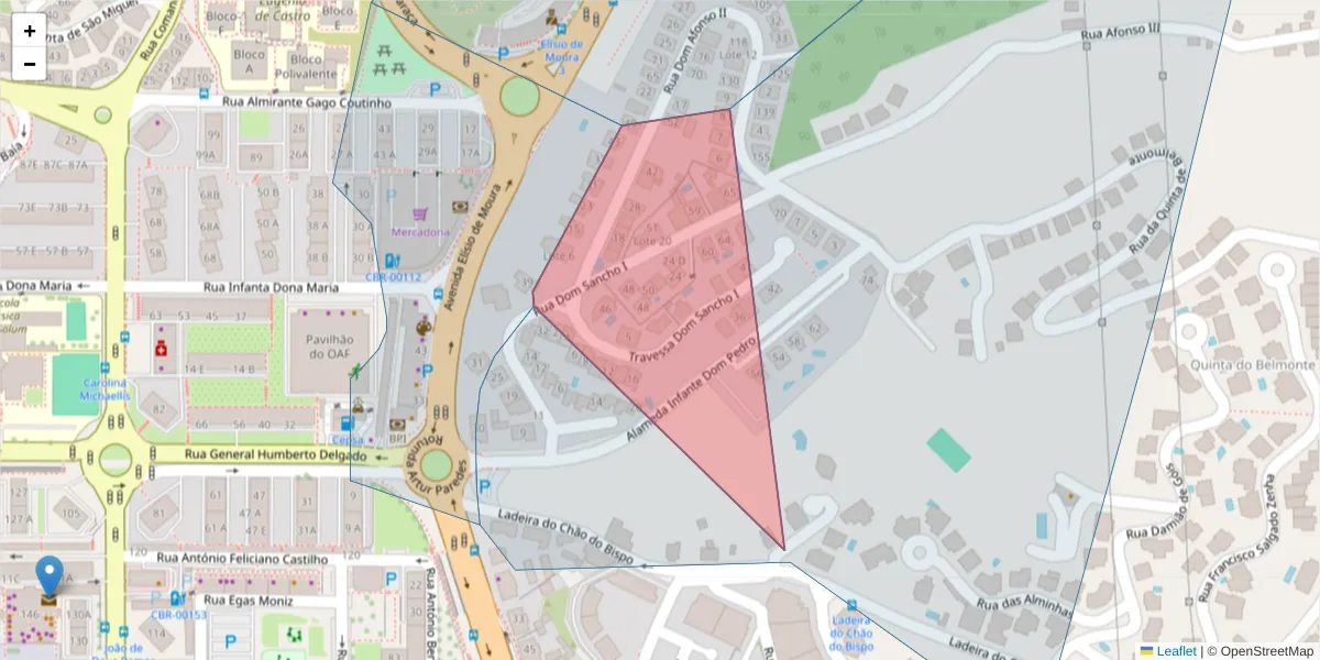 Mapa detalhado do código postal 3030-461 com limites, códigos postais vizinhos e agências dos correios