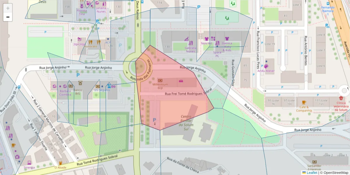 Mapa detalhado do código postal 3030-462 com limites, códigos postais vizinhos e agências dos correios