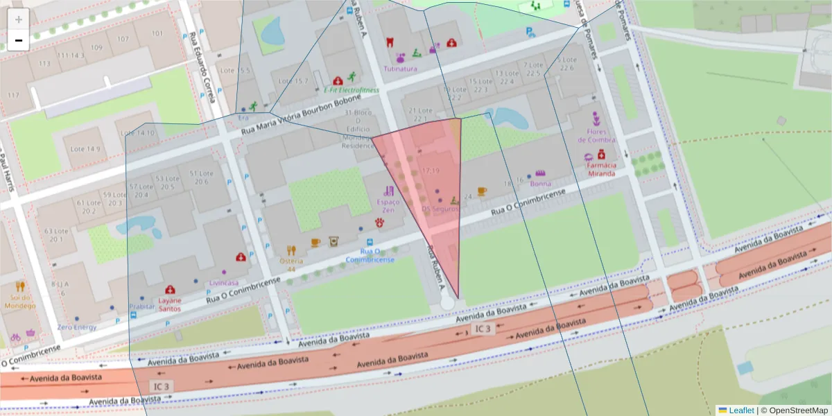 Mapa detalhado do código postal 3030-506 com limites, códigos postais vizinhos e agências dos correios