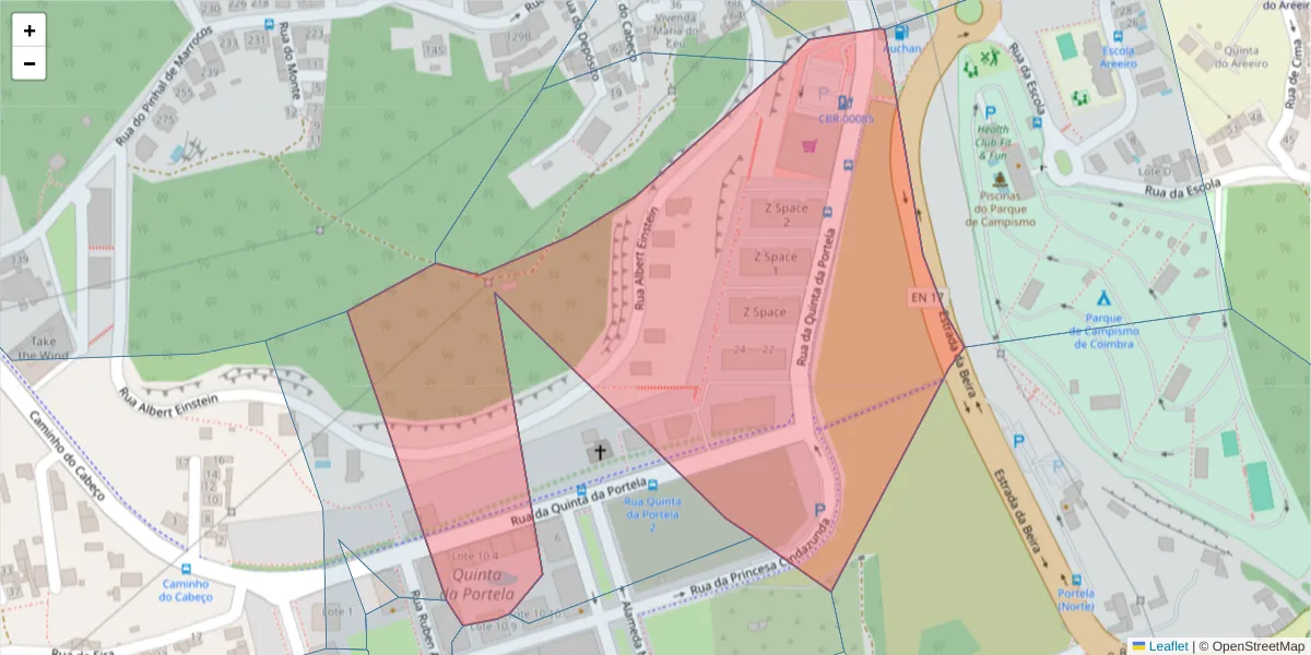 Mapa detalhado do código postal 3030-509 com limites, códigos postais vizinhos e agências dos correios