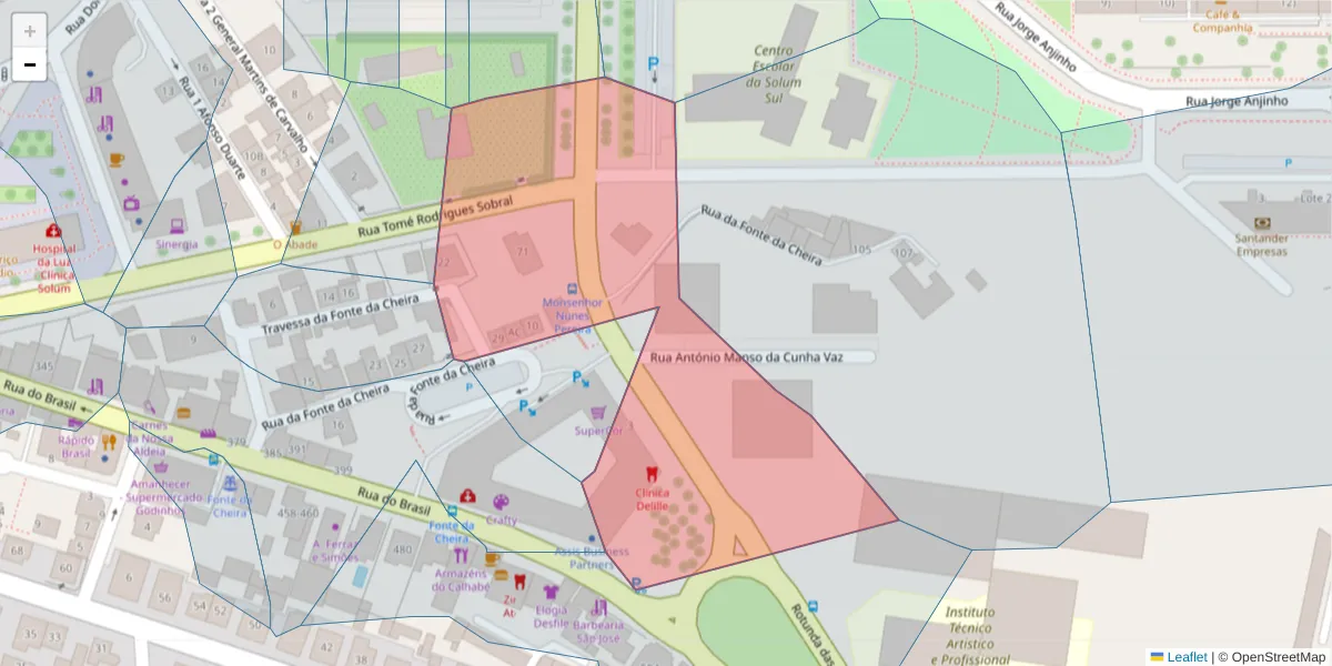 Mapa detalhado do código postal 3030-779 com limites, códigos postais vizinhos e agências dos correios