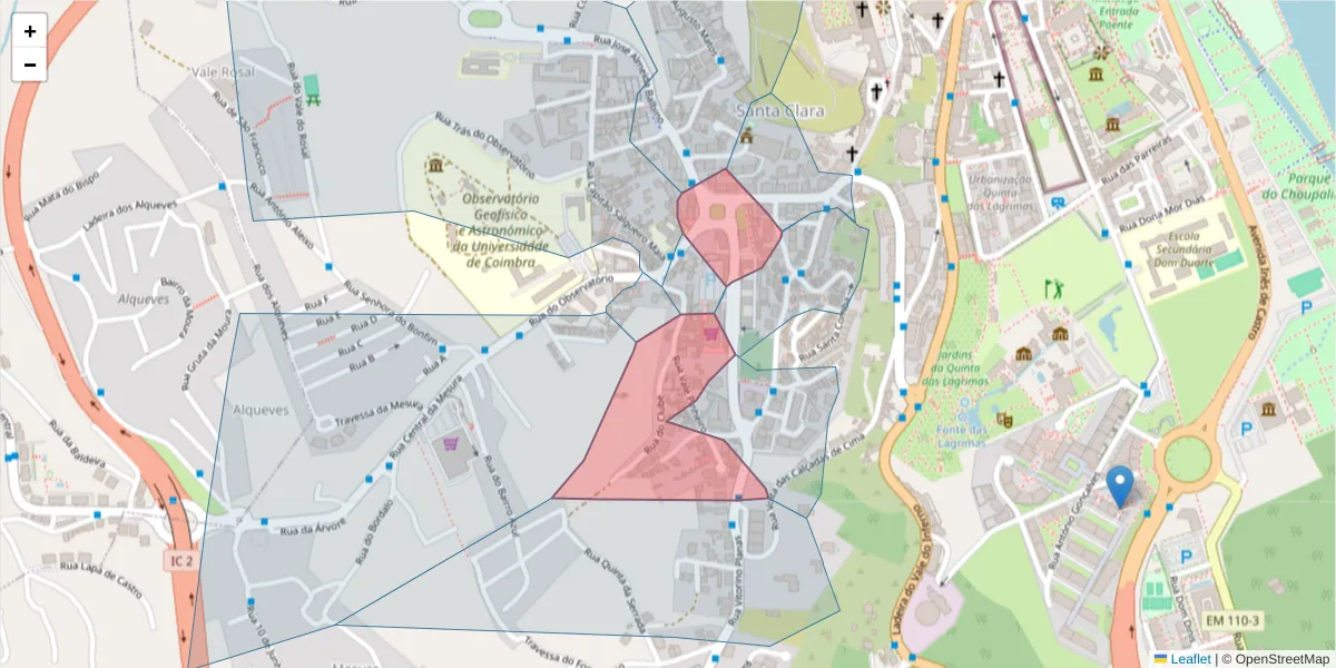 Mapa detalhado do código postal 3040-002 com limites, códigos postais vizinhos e agências dos correios