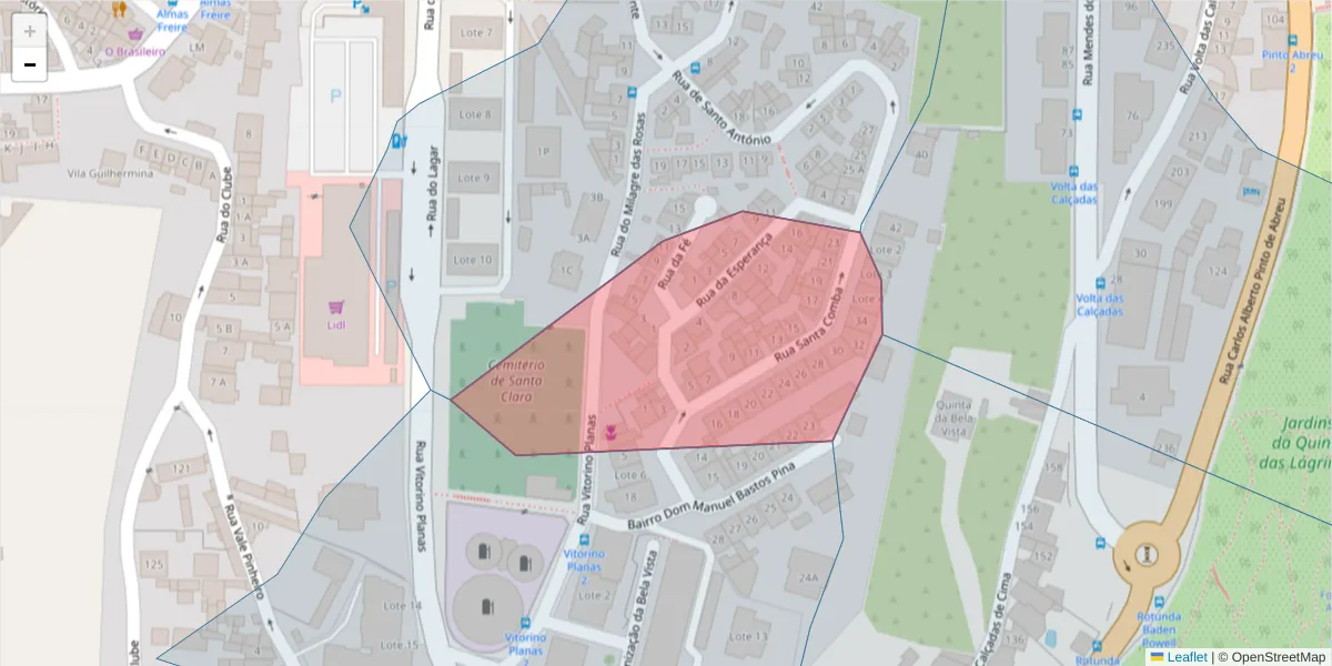 Mapa detalhado do código postal 3040-013 com limites, códigos postais vizinhos e agências dos correios