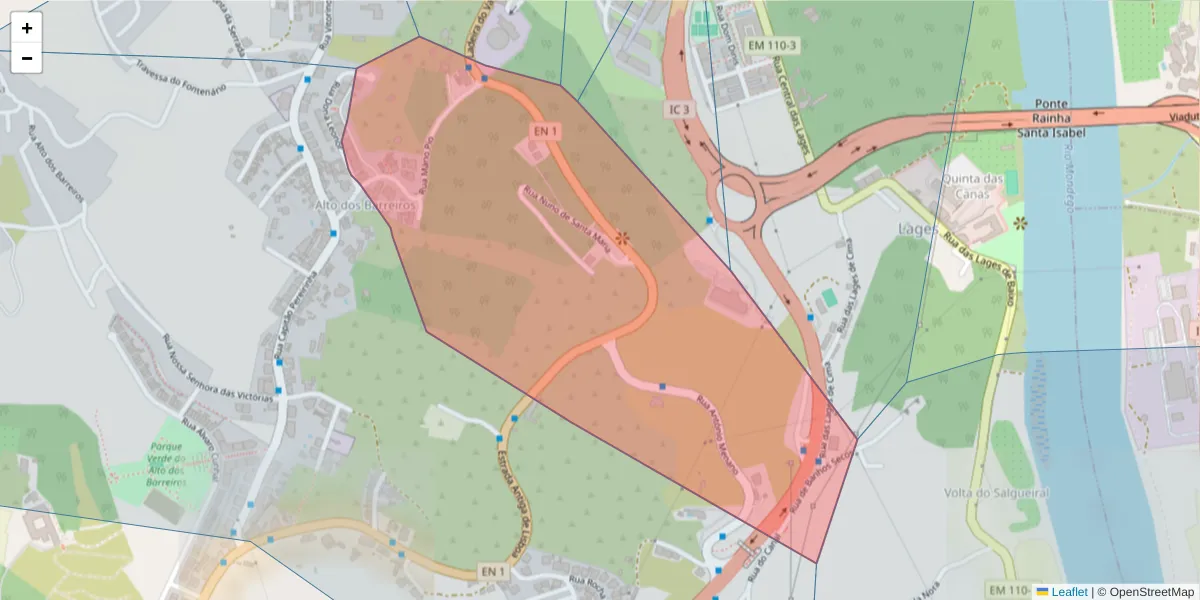 Mapa detalhado do código postal 3040-017 com limites, códigos postais vizinhos e agências dos correios