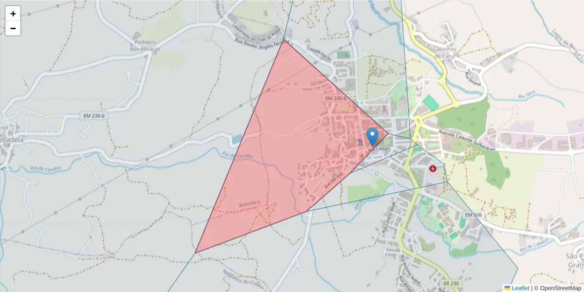 Mapa detalhado do código postal 3040-070 com limites, códigos postais vizinhos e agências dos correios