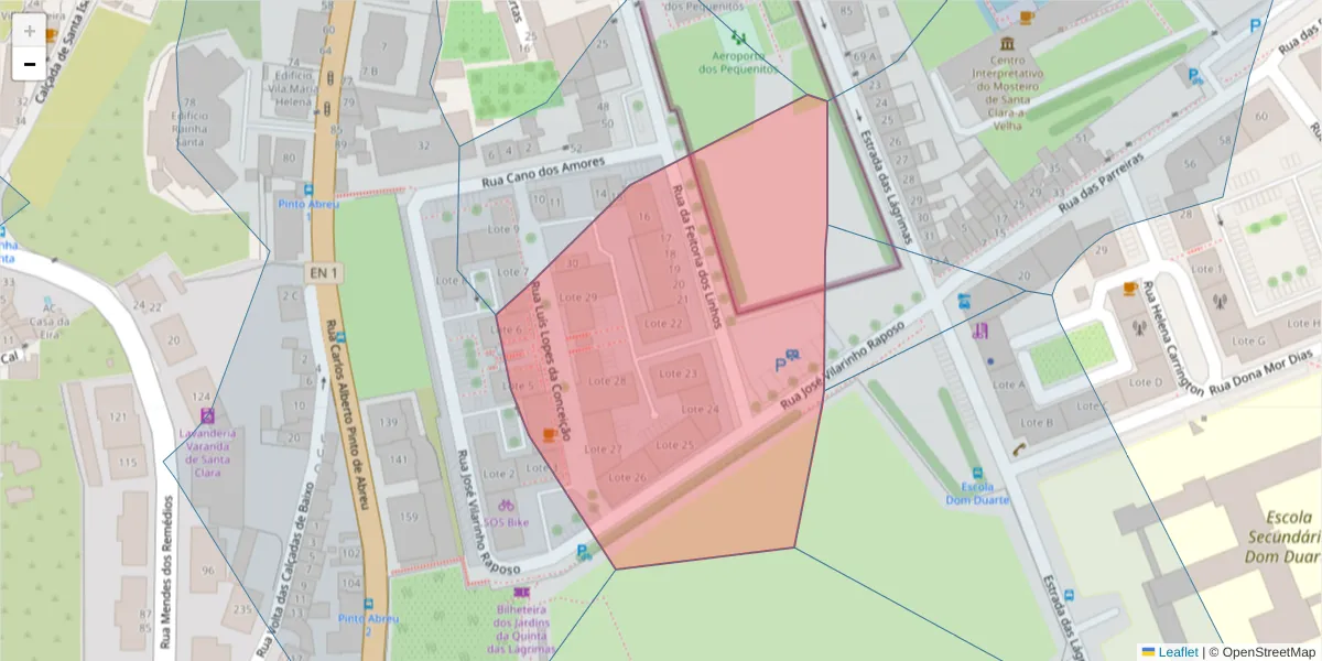 Mapa detalhado do código postal 3040-092 com limites, códigos postais vizinhos e agências dos correios