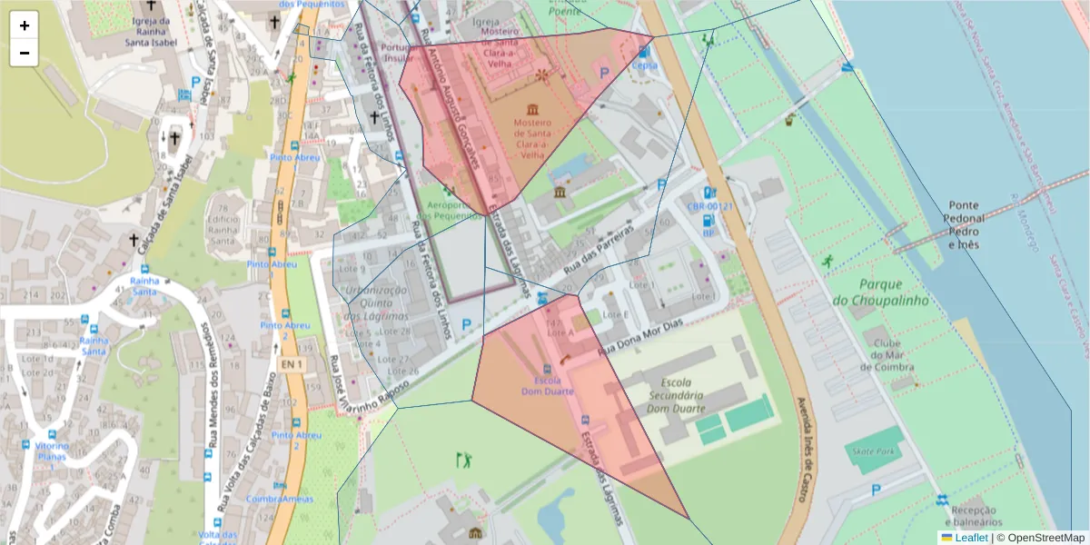 Mapa detalhado do código postal 3040-241 com limites, códigos postais vizinhos e agências dos correios