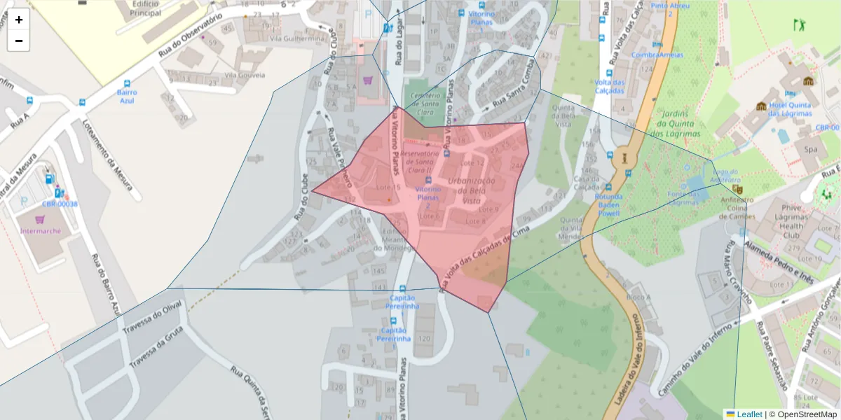 Mapa detalhado do código postal 3040-243 com limites, códigos postais vizinhos e agências dos correios