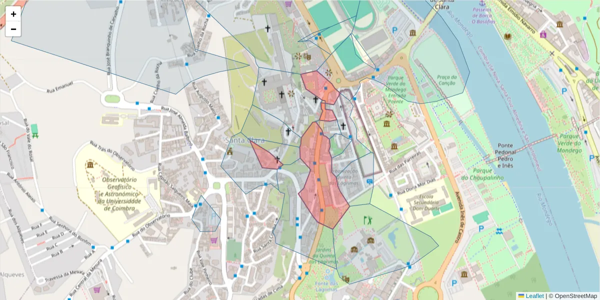 Mapa detalhado do código postal 3040-245 com limites, códigos postais vizinhos e agências dos correios
